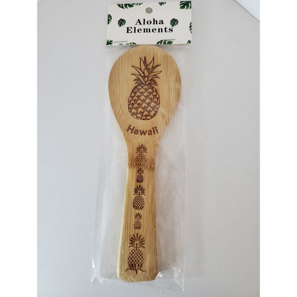 New Aloha Elements 8 Inch Bamboo Rice Paddle Hawaii Pineapple Carved - Picture 1 of 5
